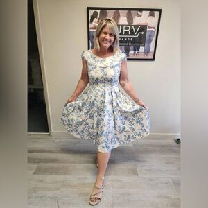 Unique Vintage Blue Roses Retro Dress - NEW! - Size L